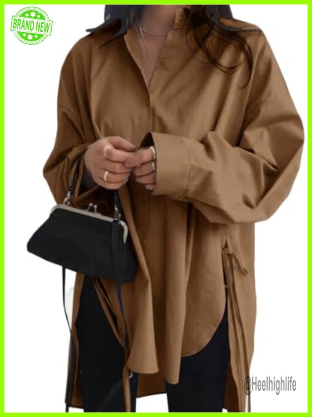 Oversized 100% Cotton Button Down Shirt Side Slit Tunic Top